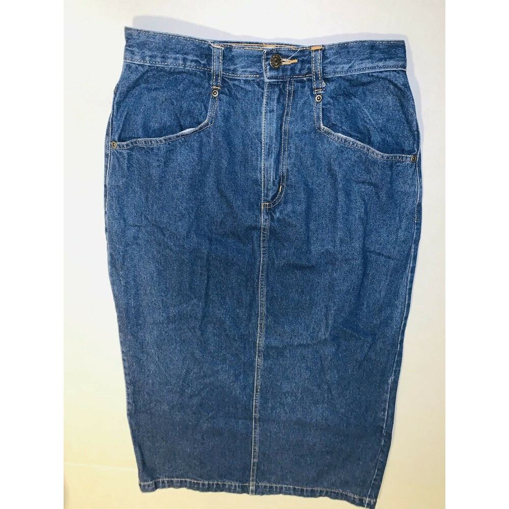 Sun River Modest Skirt Denim Size 8 Blue Jean Long Waist 28" Length 31" Slit